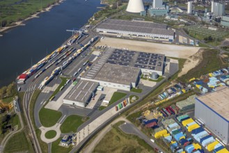 Aerial view, Duisburg-Nord, duisport logport VI Walsum, logport 6, STEAG Walsum power plant on the