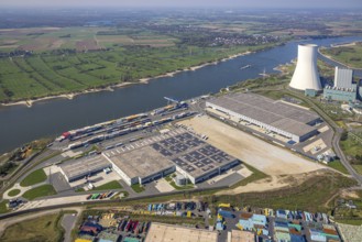 Aerial view, Duisburg-Nord, duisport logport VI Walsum, logport 6, STEAG power plant Walsum on the
