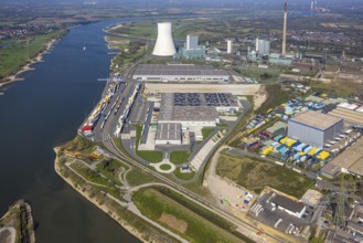 Aerial view, Duisburg-Nord, duisport logport VI Walsum, logport 6, STEAG Walsum power plant on the
