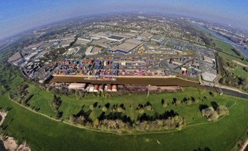 Aerial view, duisport harbour, logport I Rheinhausen, logport 1, container harbour, Duisburg