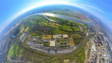Aerial view, duisport harbour, logport III Hohenbudberg, logport 3, container terminal, earth