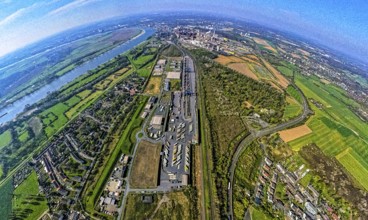 Aerial view, duisport harbour, logport III Hohenbudberg, logport 3, container terminal, earth