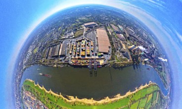 Aerial view, duisport harbour, logport II Wanheim, logport 2, container terminal on the river Rhine