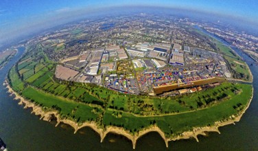 Aerial view, duisport harbour, logport I Rheinhausen, logport 1, container harbour, Duisburg