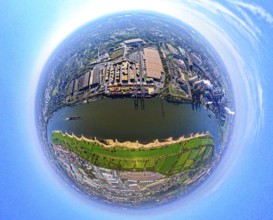 Aerial view, duisport harbour, logport II Wanheim, logport 2, container terminal on the river Rhine