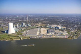 Aerial view, Duisburg-Nord, duisport logport VI Walsum, logport 6, STEAG Walsum power station on