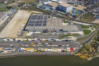 Aerial view, Duisburg-Nord, duisport logport VI Walsum, logport 6 on the river Rhine, container