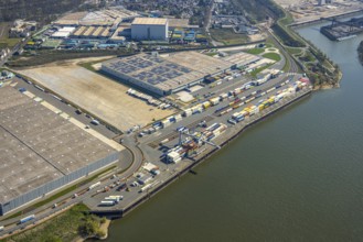 Aerial view, Duisburg-Nord, duisport logport VI Walsum, logport 6 on the river Rhine, container