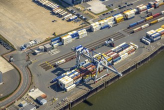 Aerial view, Duisburg-Nord, duisport logport VI Walsum, logport 6 on the river Rhine, container