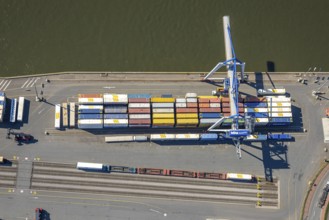 Aerial view, Duisburg-Nord, duisport logport VI Walsum, logport 6 on the river Rhine, container