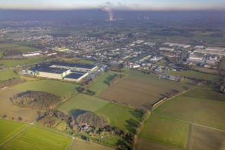 Aerial view, Edeka logistics centre Hamm on the A2 motorway, green spaces Werler Straße and in