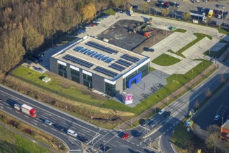 Aerial view, construction area with new Mensing Galerie building on the corner of Werler Straße and