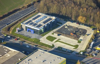 Aerial view, construction area with new Mensing Galerie building on the corner of Werler Straße and