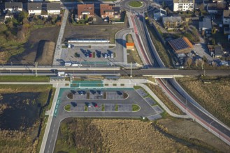 Aerial view, planned local transport connection with stop in Westtünnen, construction site at