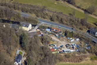 Aerial view, Roland-Volme road with bridge over the Volme river, Volme bridge on the B54