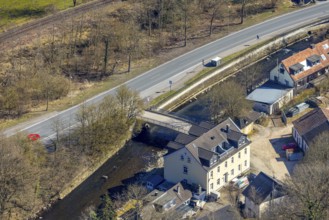 Aerial view, Roland-Volme road with bridge over the Volme river, Volme bridge on the B54