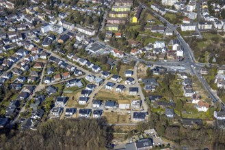 Aerial view, residential area construction site with new single-family houses Auf der Gehre, Emst,