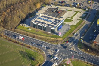 Aerial view, construction area with new Mensing Galerie building on the corner of Werler Straße and