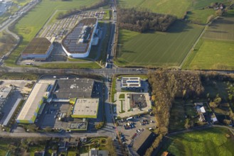 Aerial view, Höffner furniture store Unnaer Straße on the A2 motorway, construction area with new