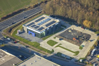 Aerial view, construction area with new Mensing Galerie building on the corner of Werler Straße and
