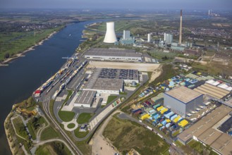 Aerial view, Duisburg-Nord, duisport logport VI Walsum, logport 6, STEAG Walsum power plant on the