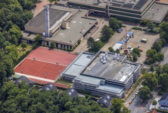 Aerial view, construction site for the new south swimming pool at the Großenbaum sports complex,