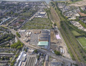 Aerial view, construction site with new Mitte-Süd comprehensive school, Gießingstraße corner