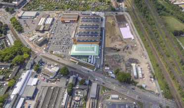 Aerial view, construction site with new Mitte-Süd comprehensive school, Gießingstraße corner