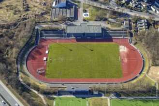 Aerial view, Erich-Berlet-Stadion, formerly Kirchenbergstadion, football stadium and athletics