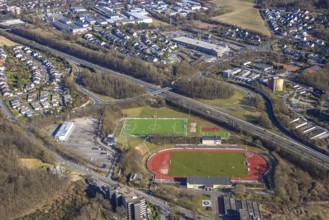 Aerial view, Erich-Berlet-Stadion, formerly Kirchenbergstadion, football stadium and athletics