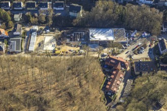 Aerial view, construction site at the all-year swimming pool Henkhausen, Hasselbach, Hohenlimburg,