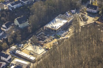 Aerial view, construction site at the all-year swimming pool Henkhausen, Hasselbach, Hohenlimburg,