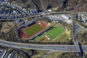 Aerial view, Erich-Berlet-Stadion, formerly Kirchenbergstadion, football stadium and athletics