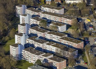 Aerial view, apartment blocks terraced houses on Pappelstraße, Boele, Hagen, Ruhr area, North