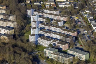 Aerial view, apartment blocks terraced houses on Pappelstraße, Boele, Hagen, Ruhr area, North