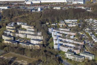 Aerial view, apartment blocks terraced houses on Pappelstraße, Boele, Hagen, Ruhr area, North