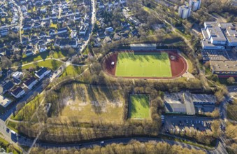 Aerial view, sports facility sports field SV Boele-Kabel 1882 e.V., football stadium, day care