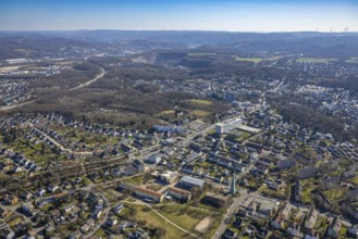 Aerial view, Halden secondary school and KEO school, Matthäuskirche Evangelical Lutheran church,