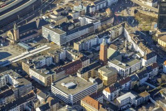Aerial view, central station and city centre, medium-sized town, Hagen, Ruhr area, North
