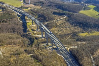 Aerial view, motorway bridge Talbrücke Brunsbecke of the A45 motorway, forest area, Eilpe, Hagen,