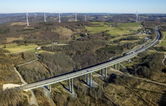 Aerial view, motorway bridge Talbrücke Brunsbecke of the A45 motorway, forest area, Eilpe, Hagen,