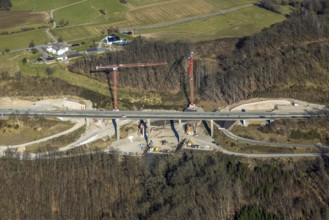 Aerial view, construction work on the motorway bridge Talbrücke Kattenohl of the A45 motorway,
