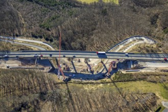 Aerial view, construction work on the motorway bridge Talbrücke Kattenohl of the A45 motorway,