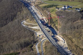 Aerial view, construction work on the motorway bridge Talbrücke Kattenohl of the A45 motorway,