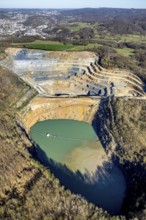 Aerial view, Steltenberg quarry with geological trail and lake, Hohenlimburg, Hagen, Ruhr area,