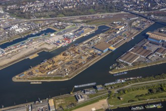Aerial view, duisport harbour Duisburg, harbour area, coal island container terminal and scrap