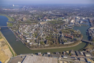 Aerial view, residential area, view over Duisburg, Ruhrort, Duisburg, Ruhr area, North