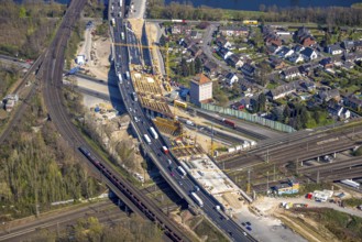 Aerial view, Kaiserberg motorway junction with A3 and A40 motorways, bridge construction and