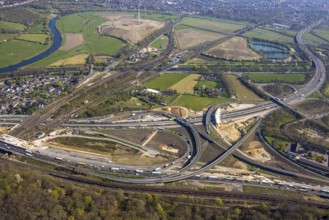 Aerial view, Kaiserberg motorway junction with A3 and A40 motorways, bridge construction and