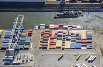 Aerial view, duisport harbour Duisburg, harbour area, coal island container terminal, container
